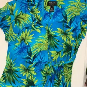 Tropical vintage petite blue dress